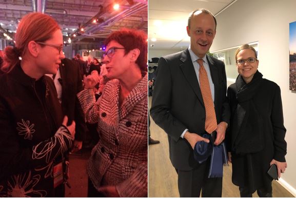 Nicole LaCroix im Gespräch mit der neuen CDU-Bundesvorsitzenden Annegret Kramp-Karrenbauer und Friedrich Merz